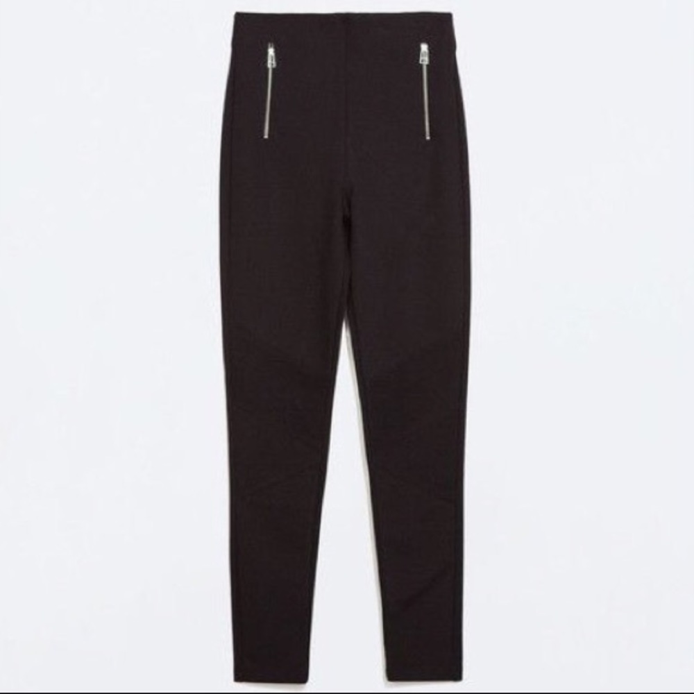 Zara Basic Black Cigarette Trousers w/ Zip Pockets